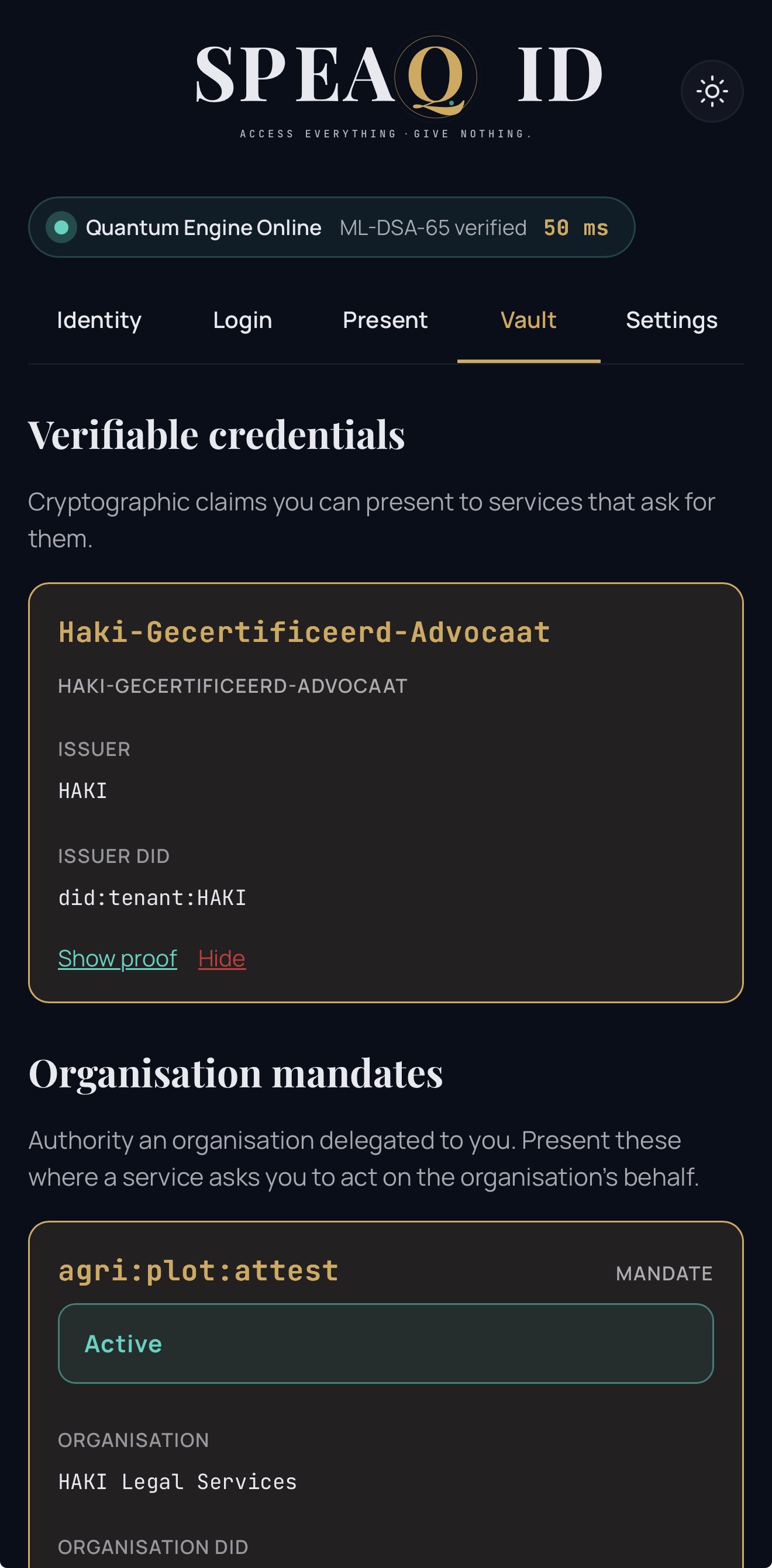 Credentials and mandates